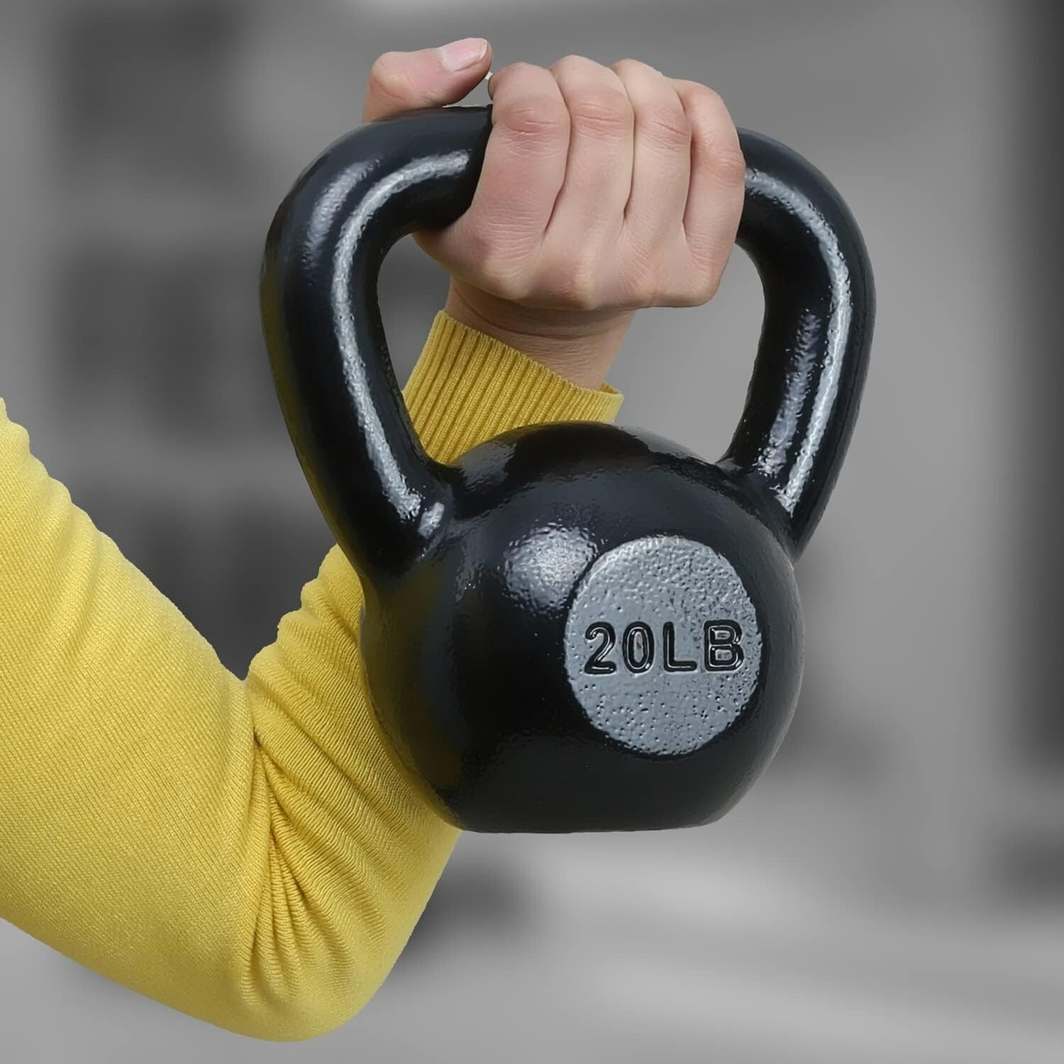 Single Kettlebell Weight 10/15/20/25/30/35/40/45 LBS Cast Iron Kettlebell, Balck