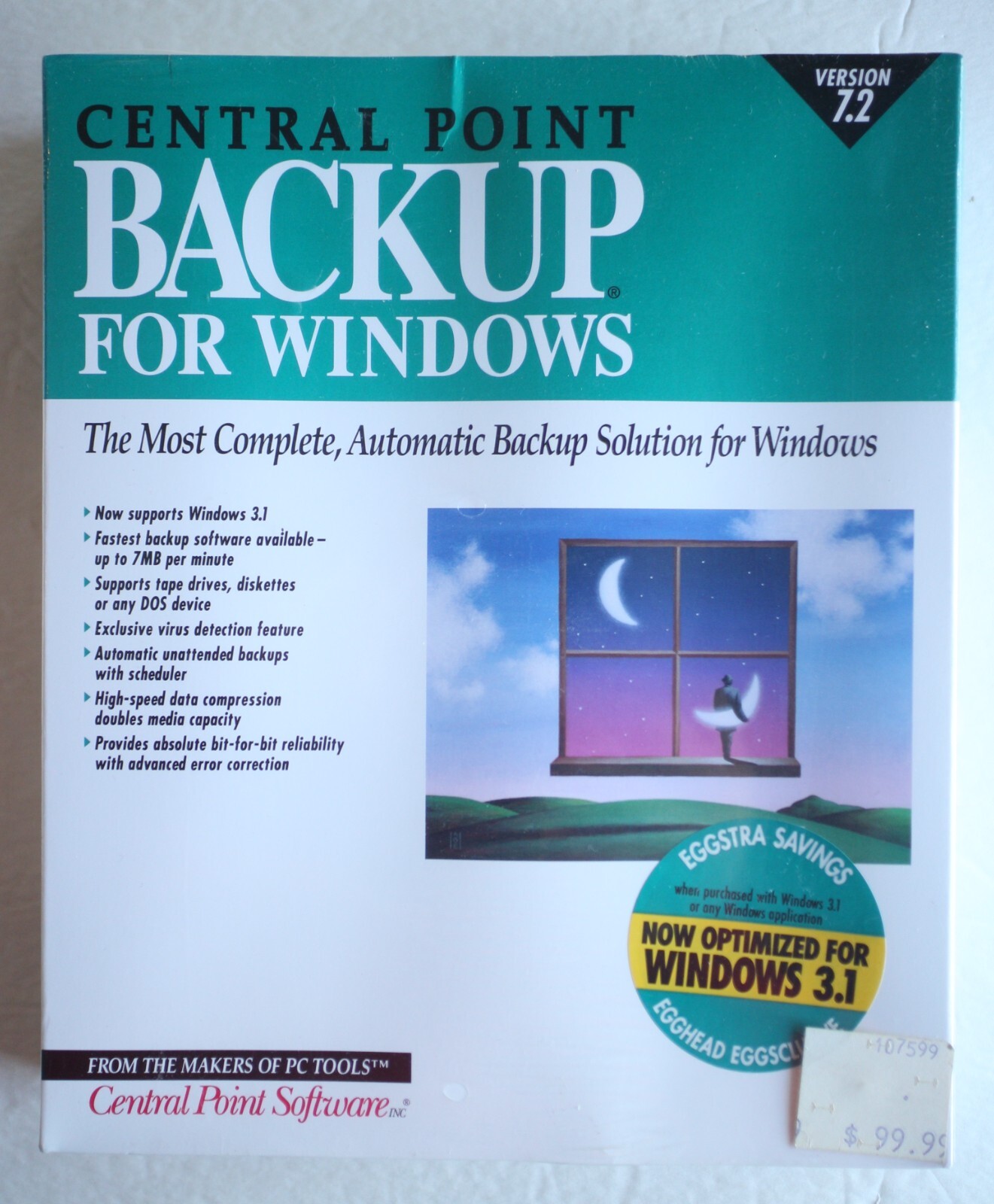 Central Point Version 7.2 Backup Software for Windows 3.25" Disks Sealed VTG PC