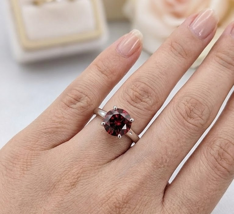 5.00 CT Certified Round Cut Red Diamond Ring, Tariffs FREE & Matching Studs.