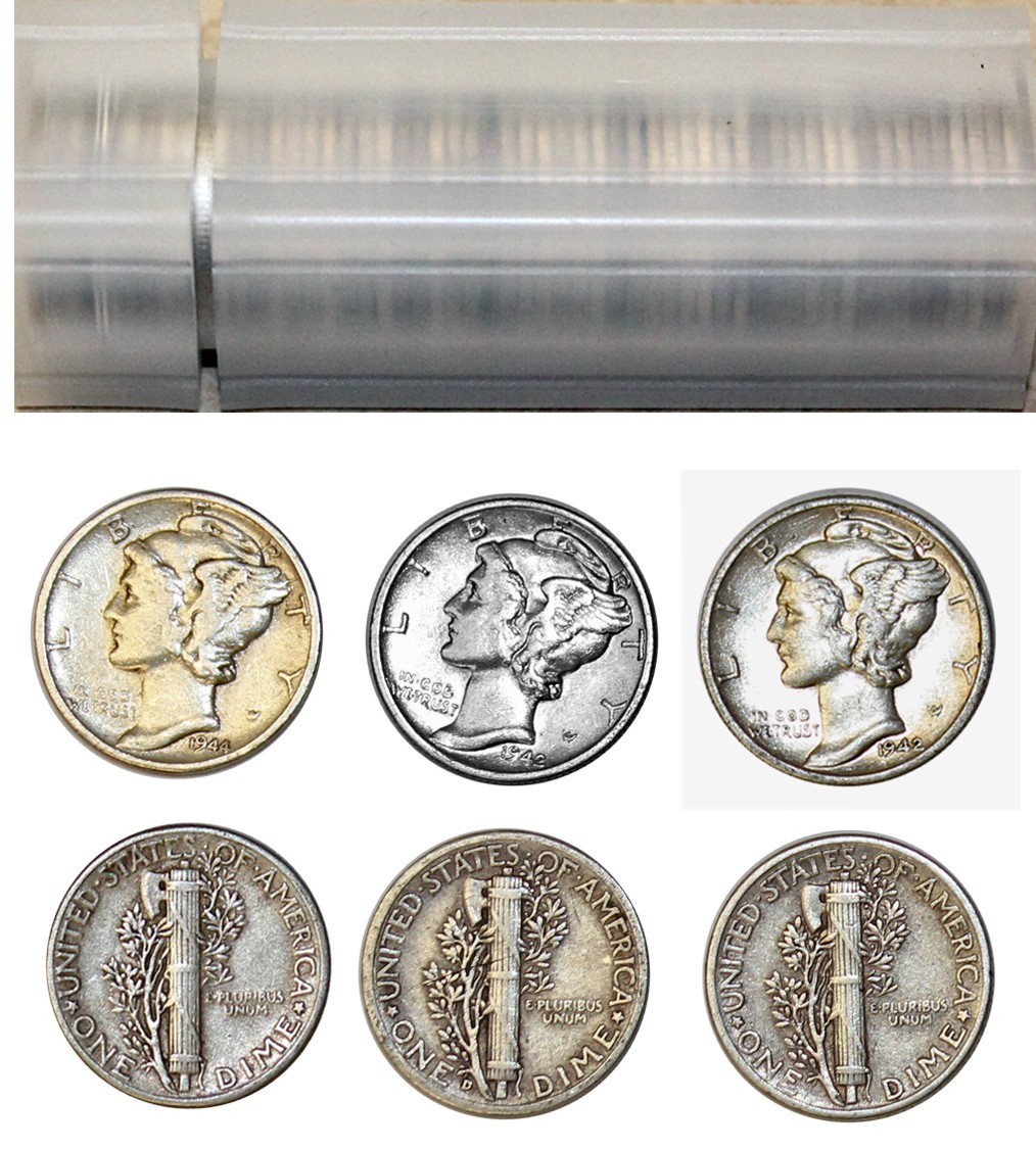 $5 face, Full Dates - Mercury Dime roll -  90% silver - 50 US Coins