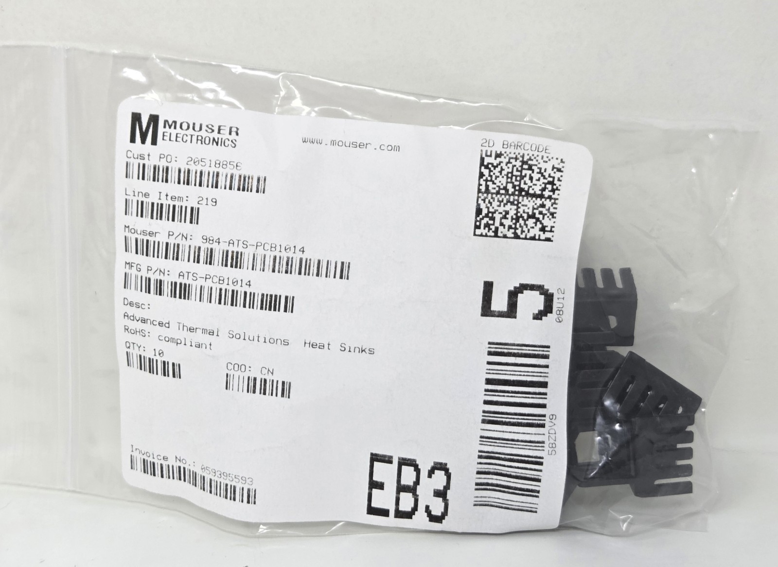 New Set of 4 Mouser Electronics Advanced Thermal Solutions Heat Sinks