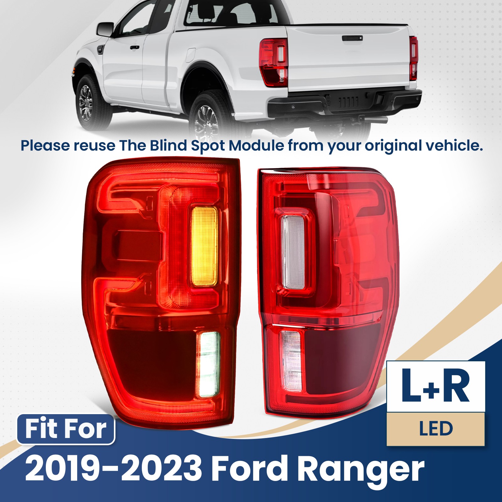 LED Tail Lights For 2019-2023 Ford Ranger XL XLT Pair Left + Right W/ Blind Spot
