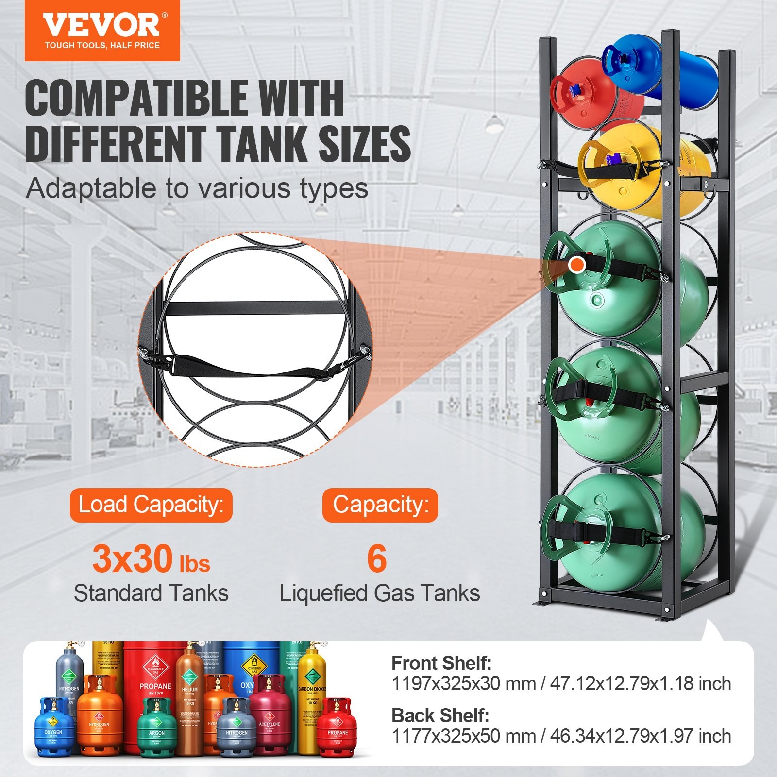 Refrigerant Tank Rack;w/3 x 30lbs and Other 3 Small Bottle Tanks;Cylinder Tank R