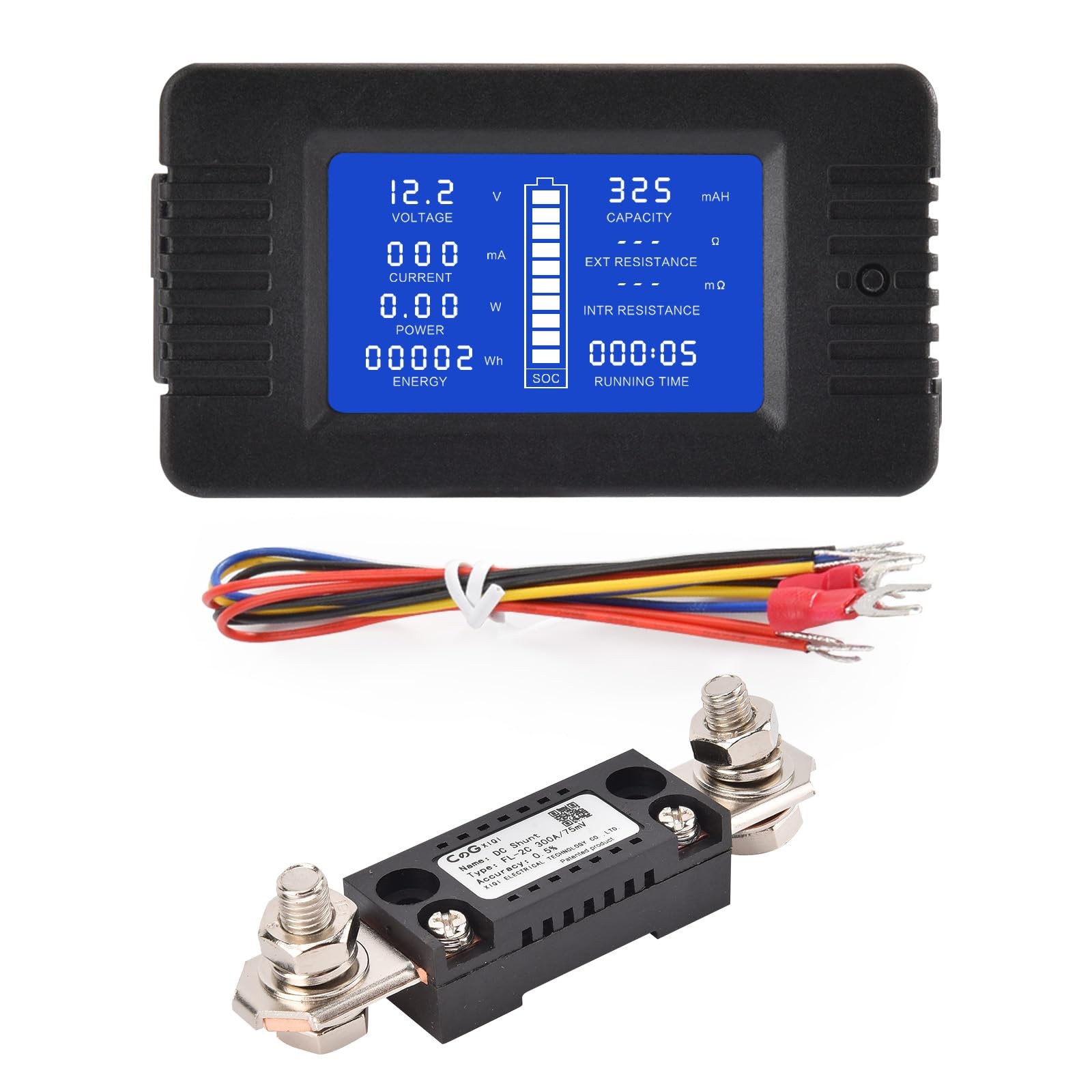 DC Battery Monitor Meter With Shunt 0-200V 0-300A LCD Digital Ammeter RV