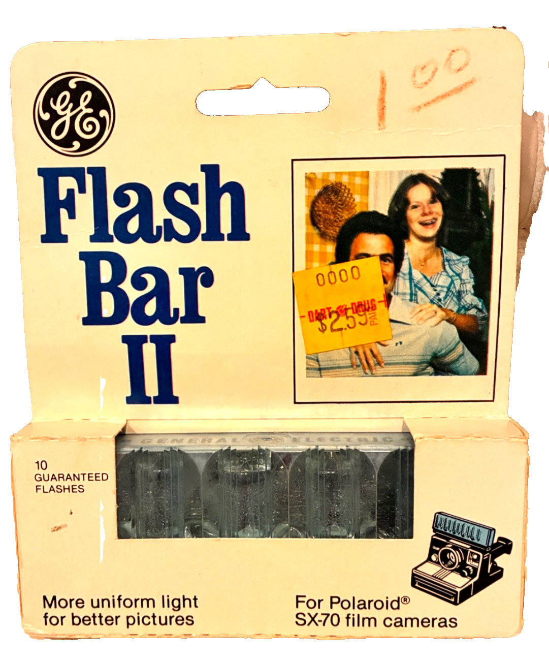 New GE Flash Bar II for Polaroid SX-70 Film Camera with 10 Flashes Vintage