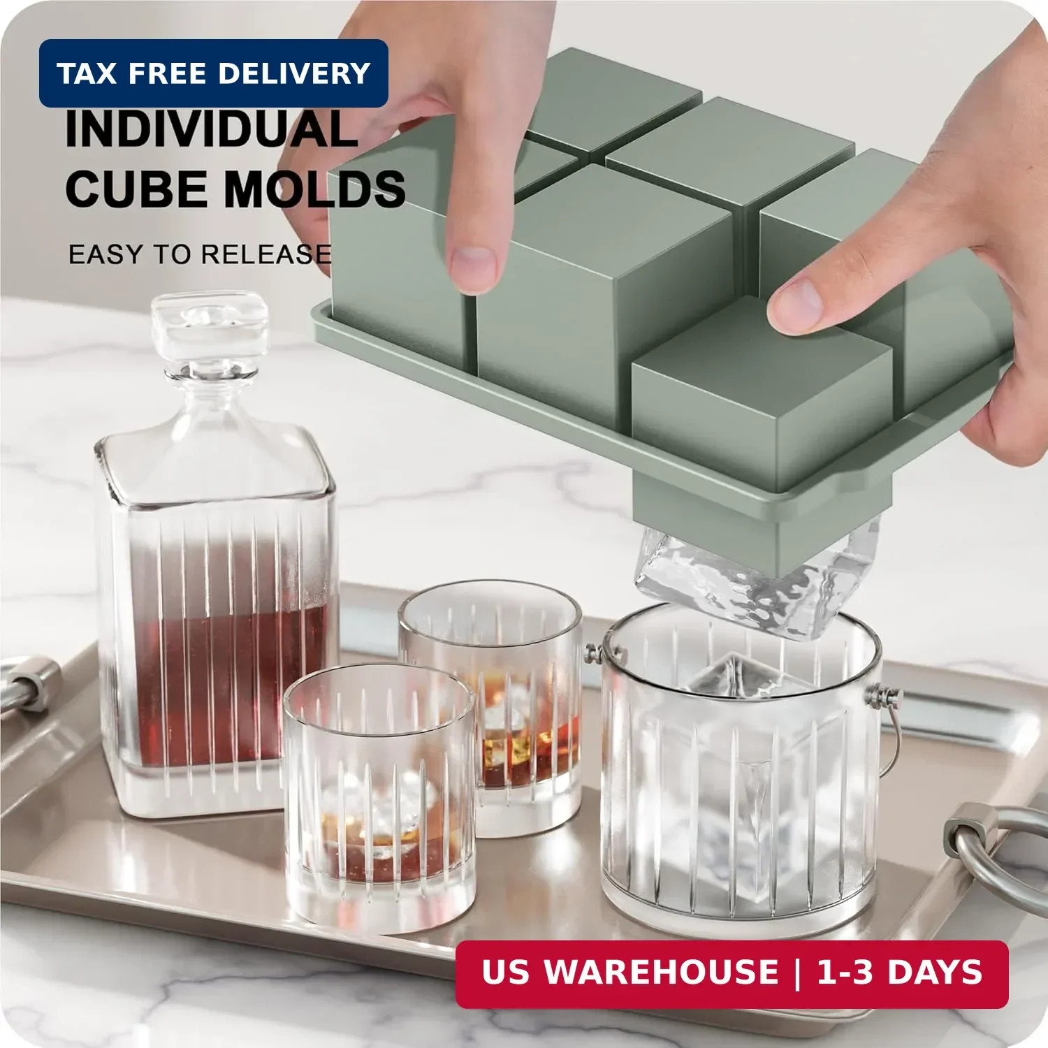3 Packs Large Ice Cube Molds with Stackable Lid,Silicone Ice Cube Tray for F