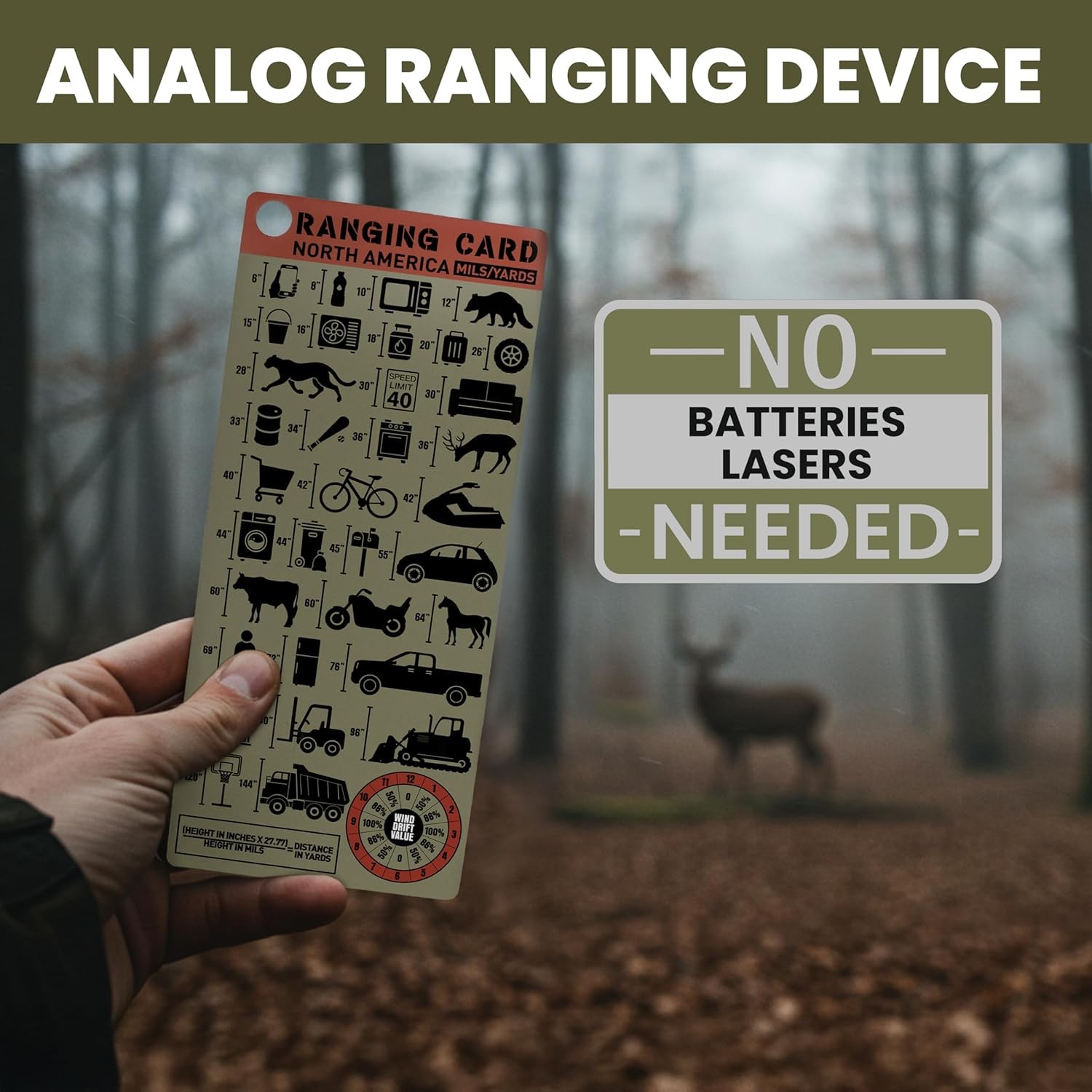 Range Card for Shooting in Mils with Clip Ranging Long Green
