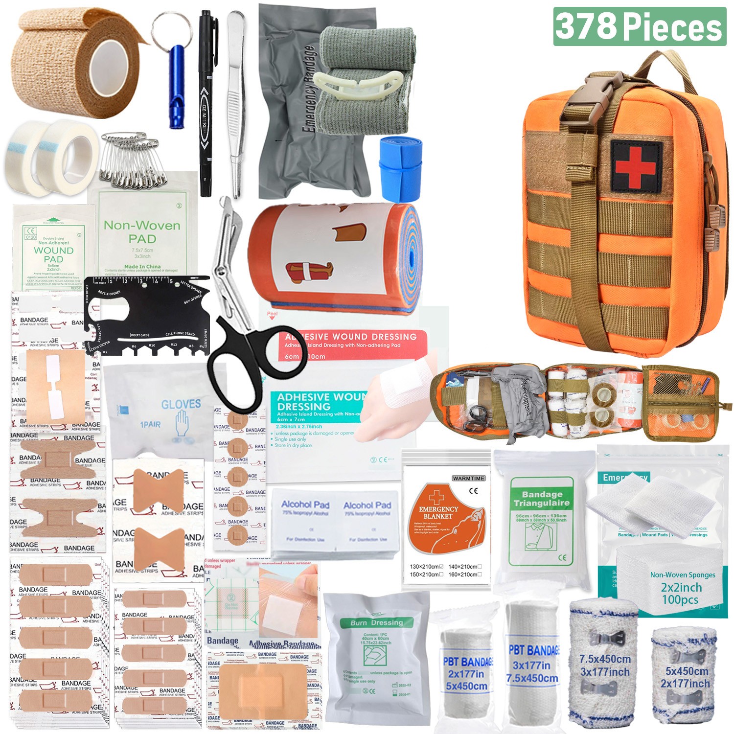 378Pcs 37 Types First Aid Kit Emergency Wound Care Set for Home Travel Camping