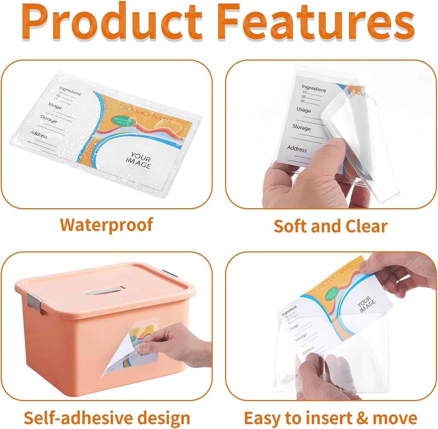 Durable 3x5 Inch Adhesive Card Holders - 44 Pack for Quick Identification