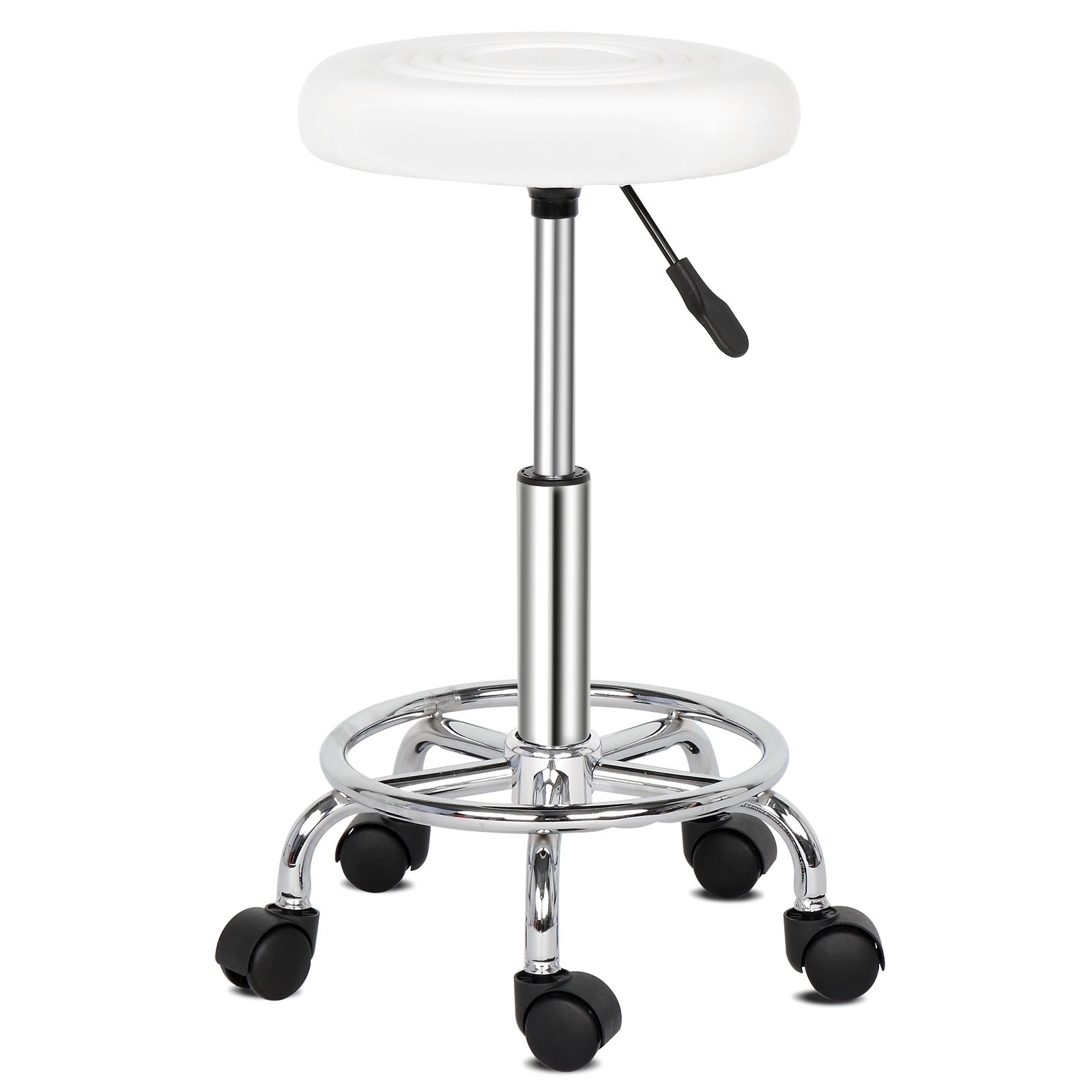PU Leather Round Rolling Stool with Footrest Height Adjustable Spa Salon Chair