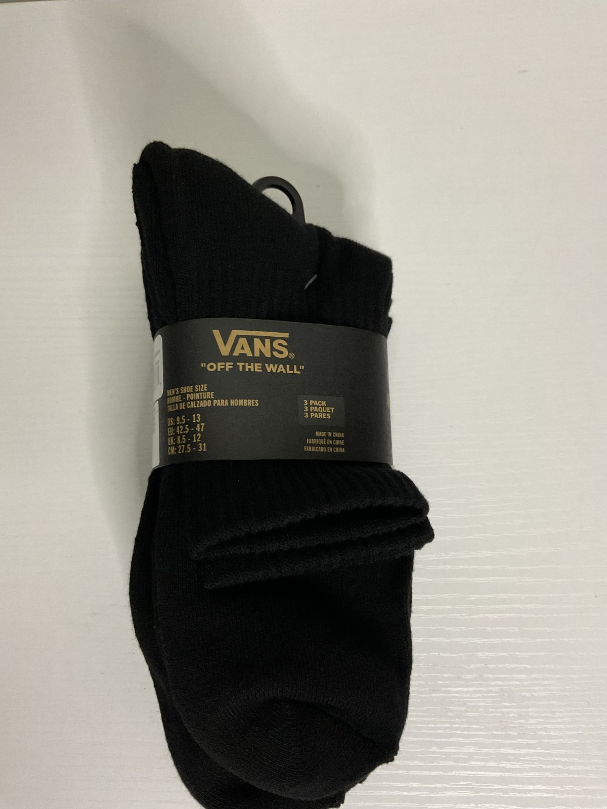 Vans "off the wall" Men's 3-Pack Classic Crew Socks Black Size 9.5-13