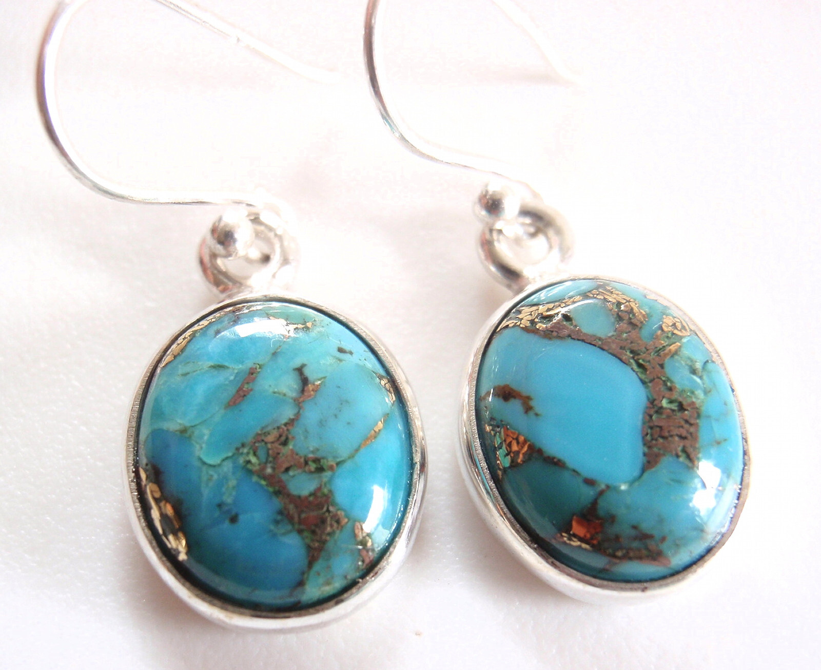 Genuine Copper Turquoise 925 Sterling Silver Oval Earrings    Size Medium