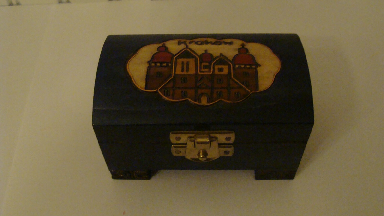 Hand Carved Wood Box Souvenir Written Krakov