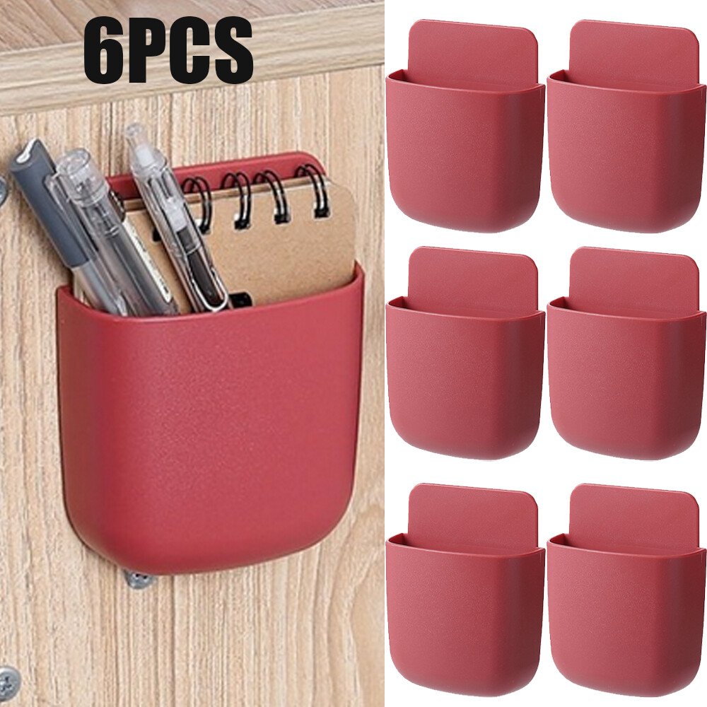 6pc Wall Mounted Smart TV Remote Control Holder Home Offices Organiser Case Red