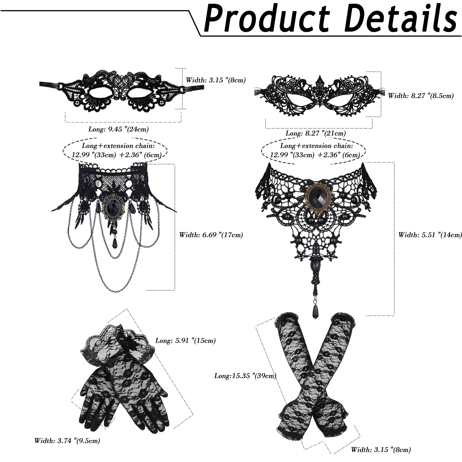 6pcs Masquerade Costume Set Lace Mask Choker Necklace Gloves Halloween Cosplay