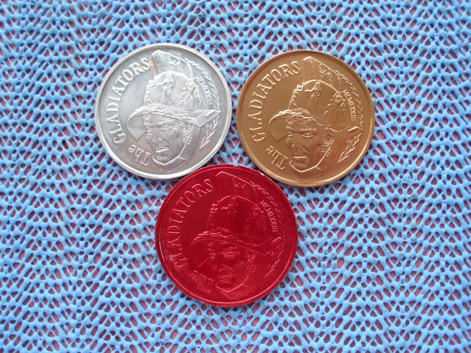1978 GLADIATORS / World of Gladiators 3 aluminum Mardi Gras Doubloons