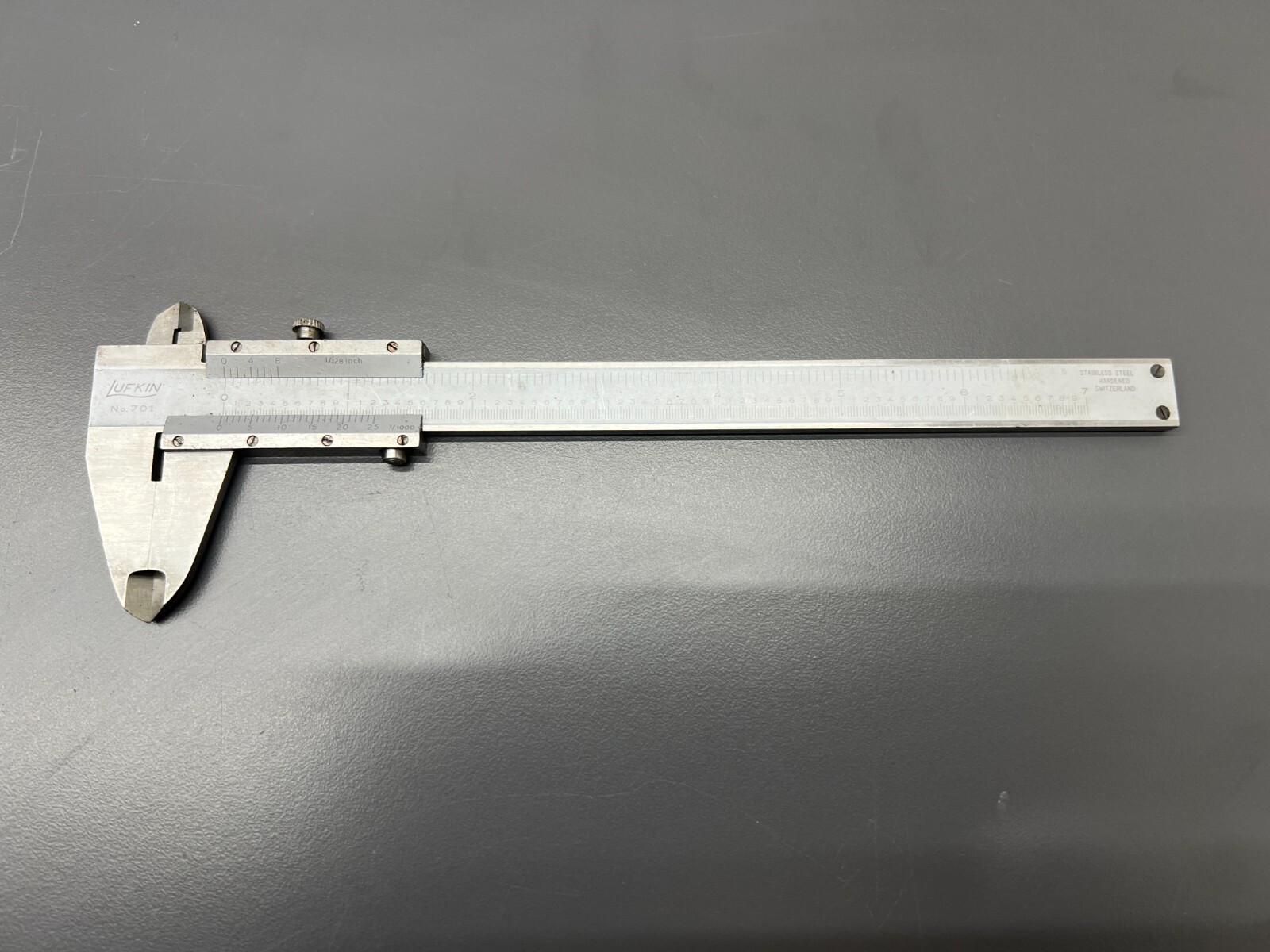 LUFKIN NO. 701 7” VERNIER CALIPER - HARDENED STAINLESS STEEL - SWITZERLAND - VGC