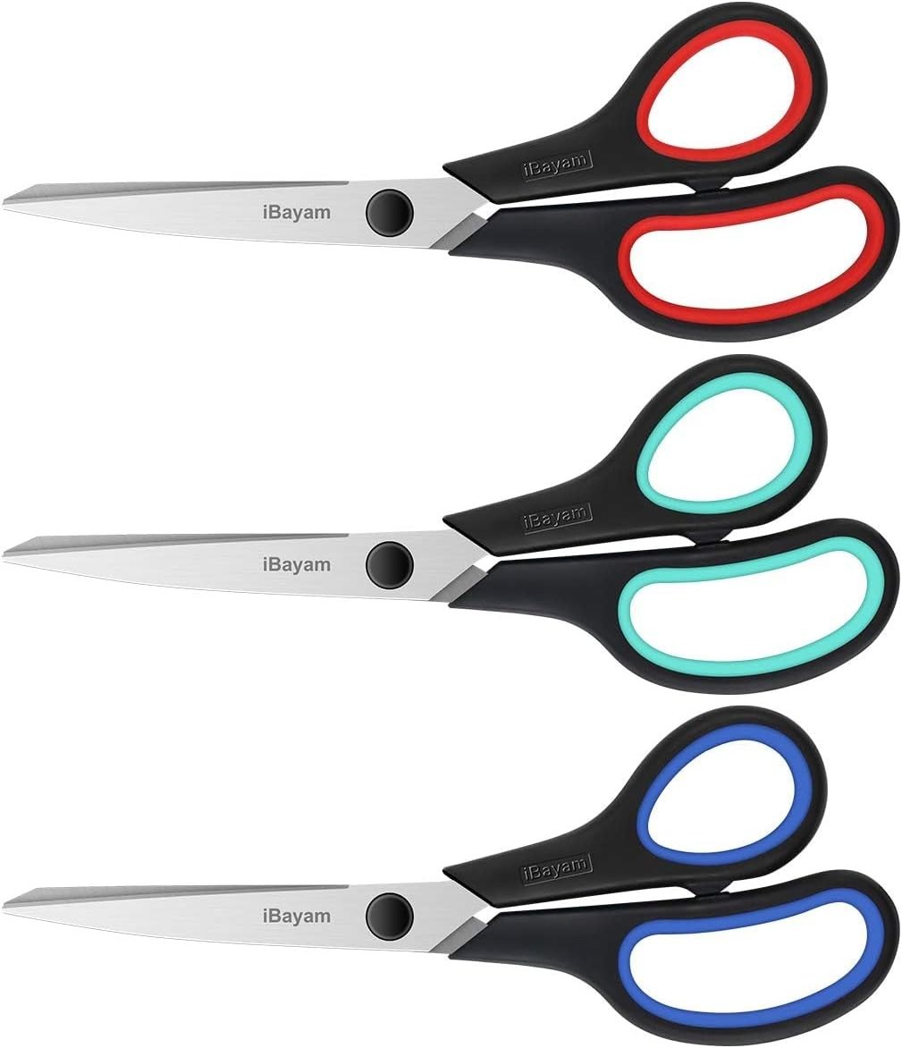 3-Pack 8" Heavy Duty Scissors with Ultra Sharp Blades and Comfort Grip Handle...