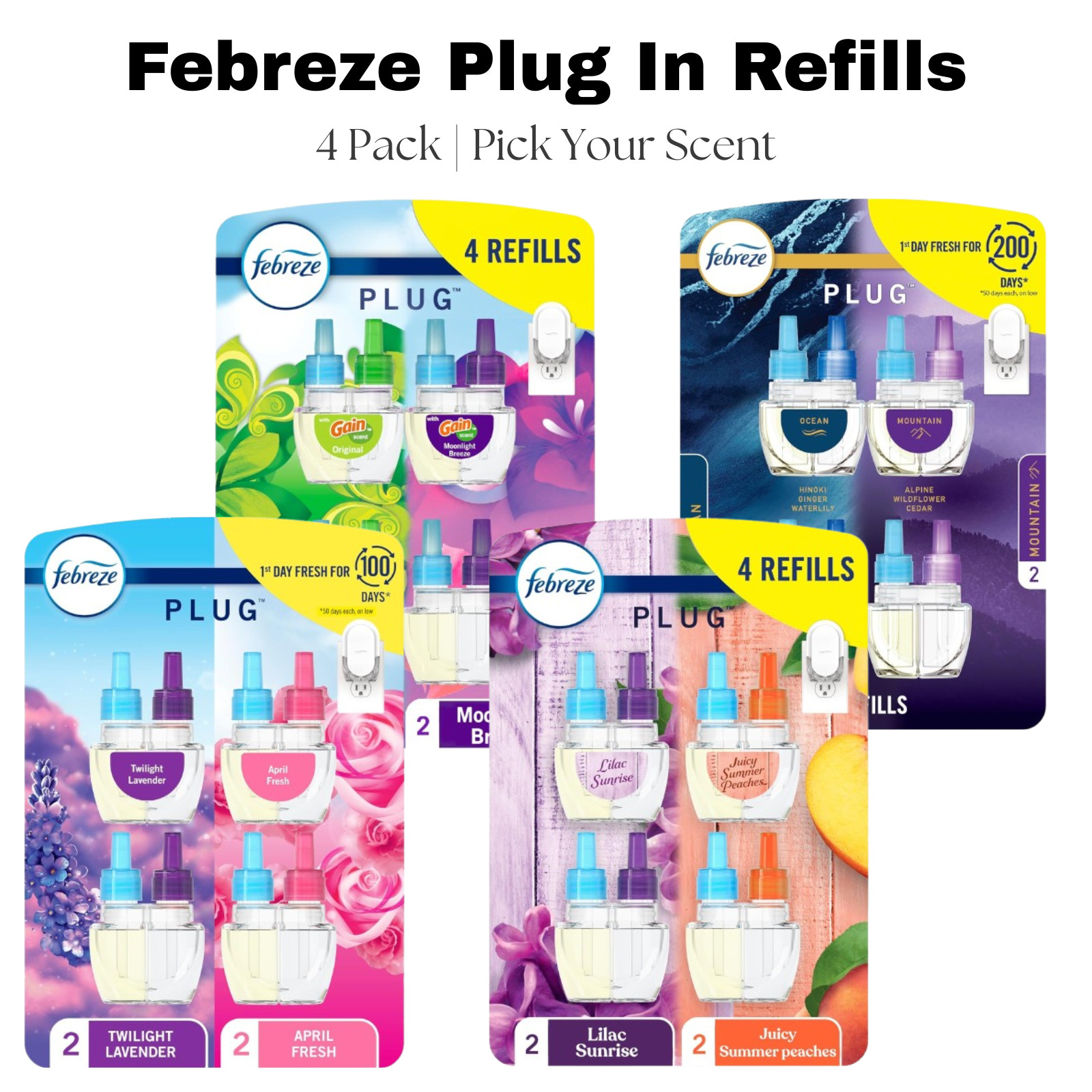 Febreze Plug-In Air Freshener 4-Pack Refill | Choose Your Scent