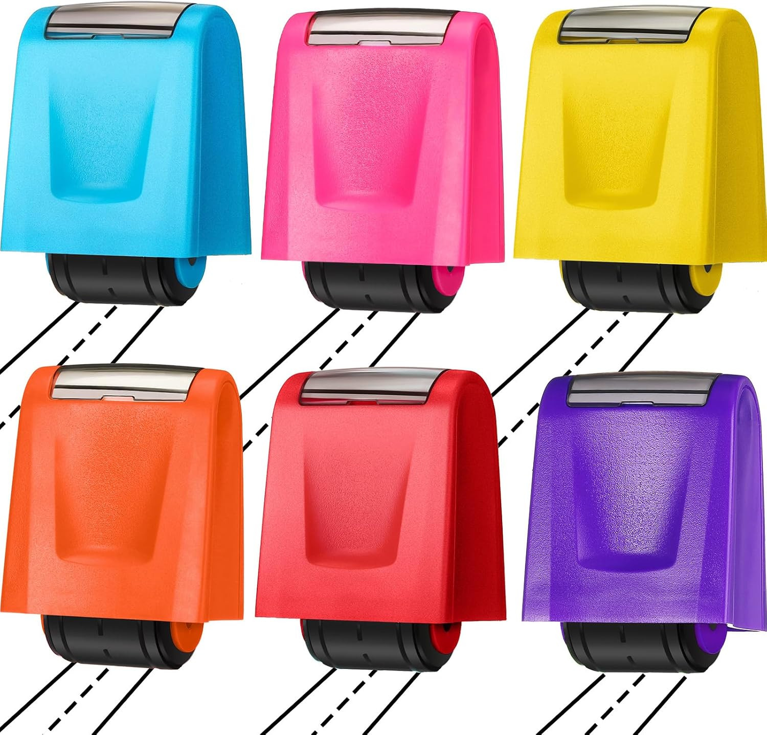 6 Pcs Dashed Handwriting Lines Practice Roller Stamp 6 Colors Handwriting Lines