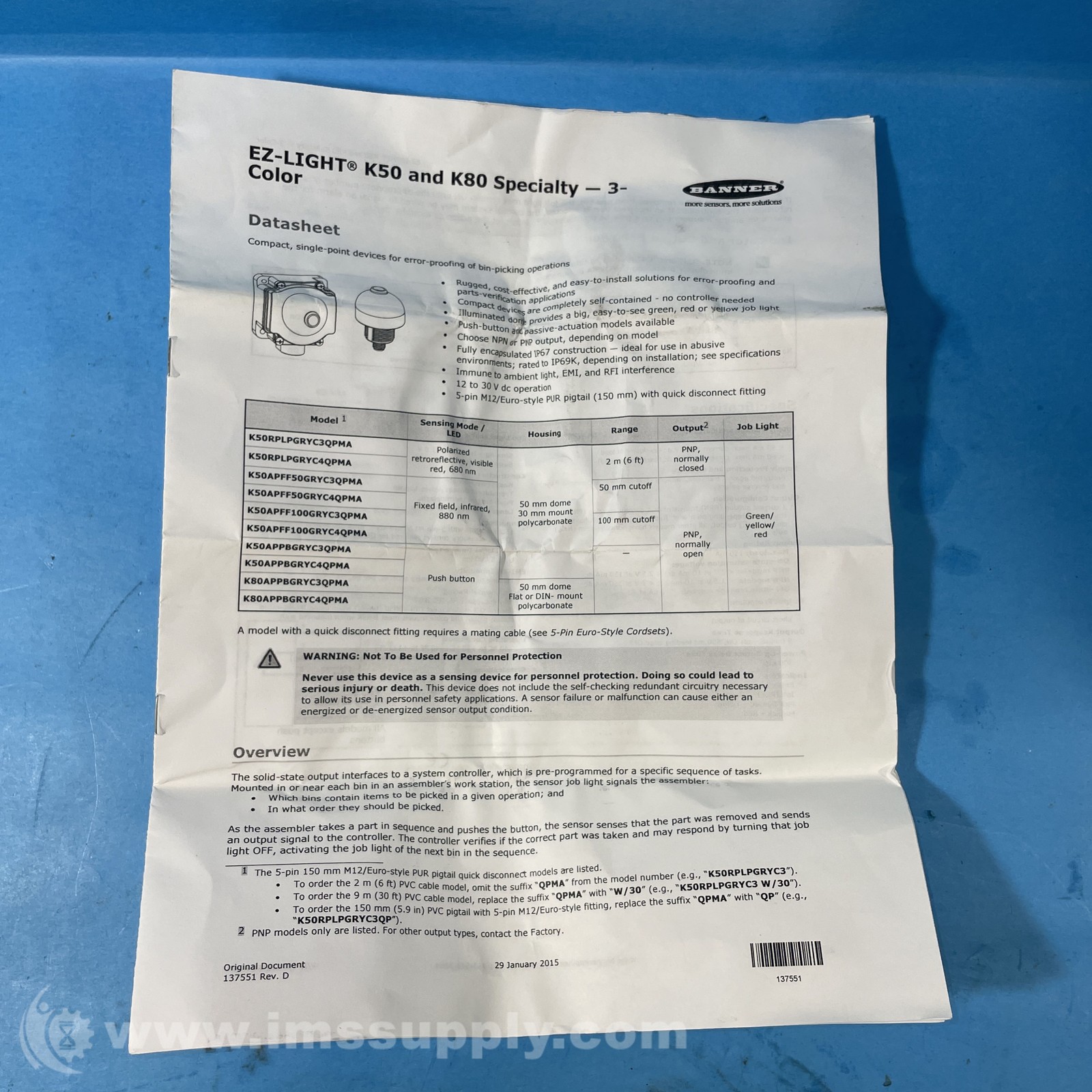 Banner Engineering Corp. K50APFF100GRYC4QPMA Pushbutton 2014