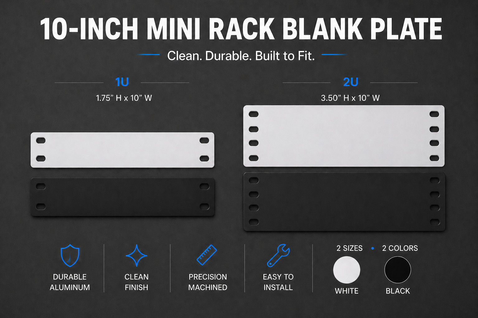 10" Rack Blank Panel 1U 2U Solid Rack Mount Filler Network Homelab - 3D Printed
