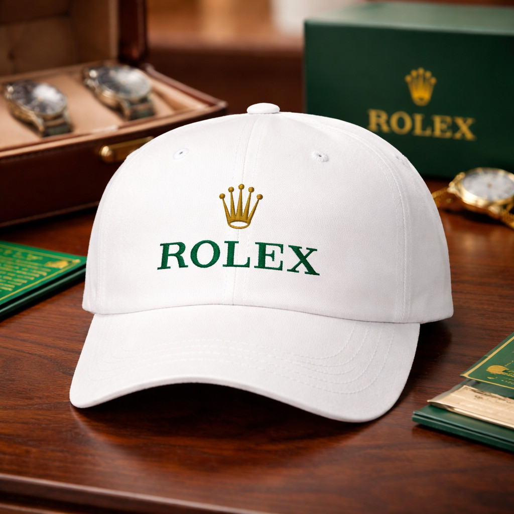 Premium Rolex Embroidered Crown Hat Adjustable Unisex Baseball Cap White