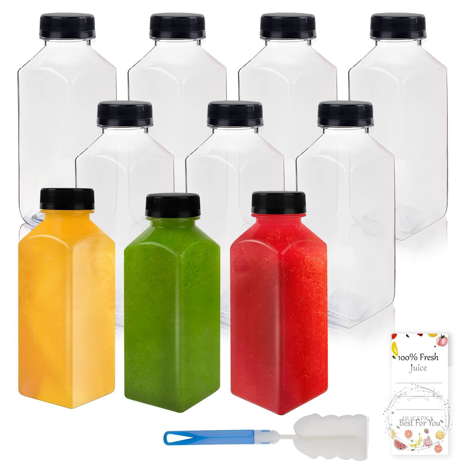 10 Pcs 12oz Plastic Juice Bottles With Caps, Reusable Food Grade Chear Juice Con