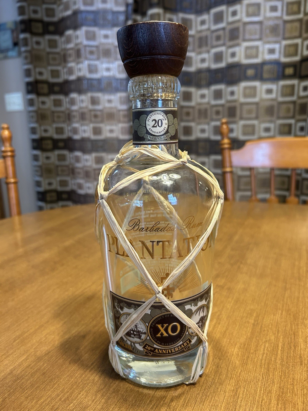 Plantation XO 20th Anniversary Barbados Rum Empty Liquor Bottle With Wood Cork