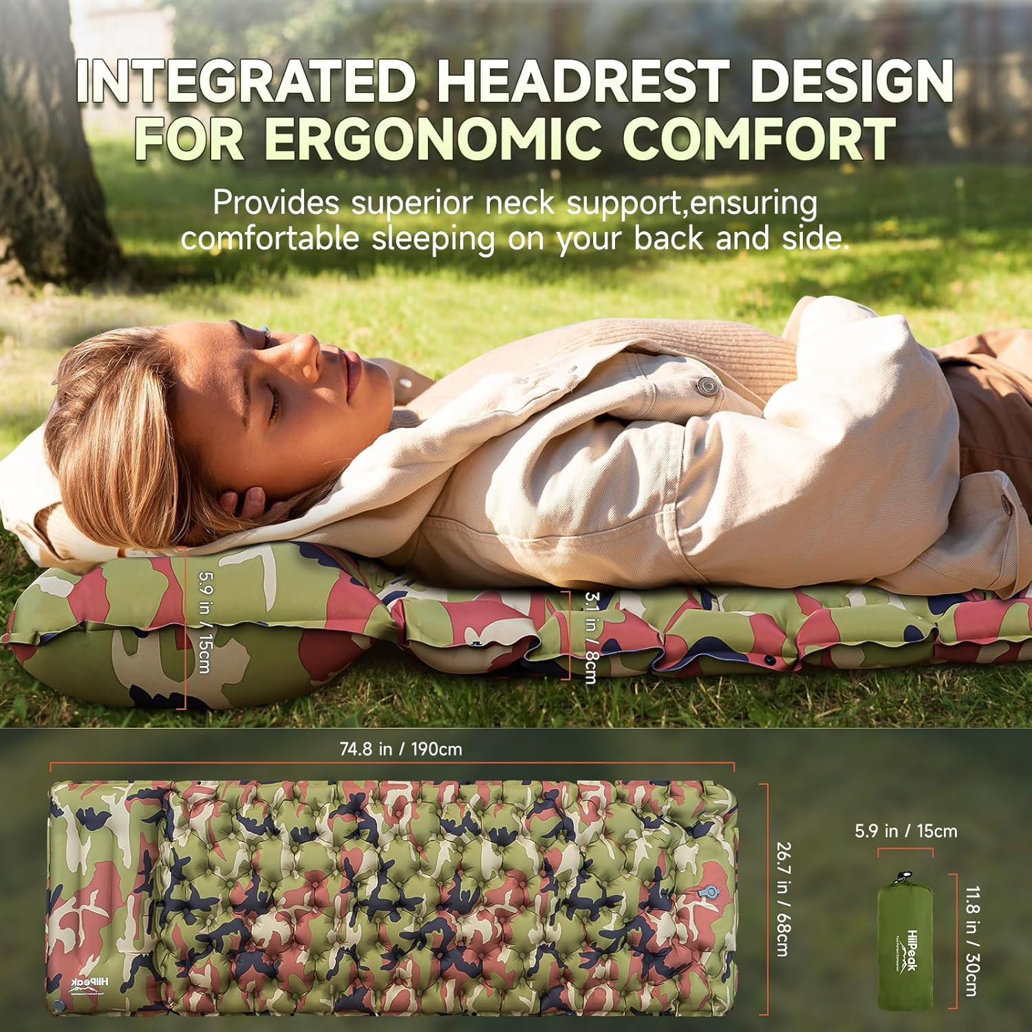 HiiPeak Sleeping Pad for Camping- Ultralight Inflatable Sleeping Mat with Built-