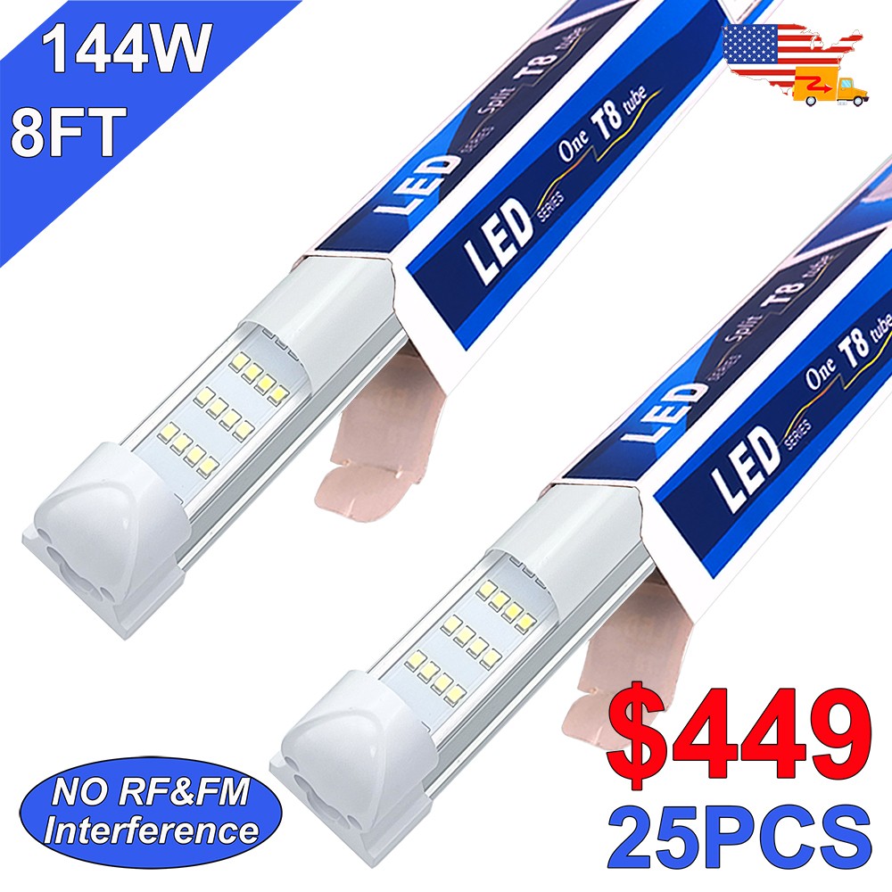 25 Pack 8Ft Led Shop Light Linkable Frosted 6500K 144W Warehouse Ceiling Lights