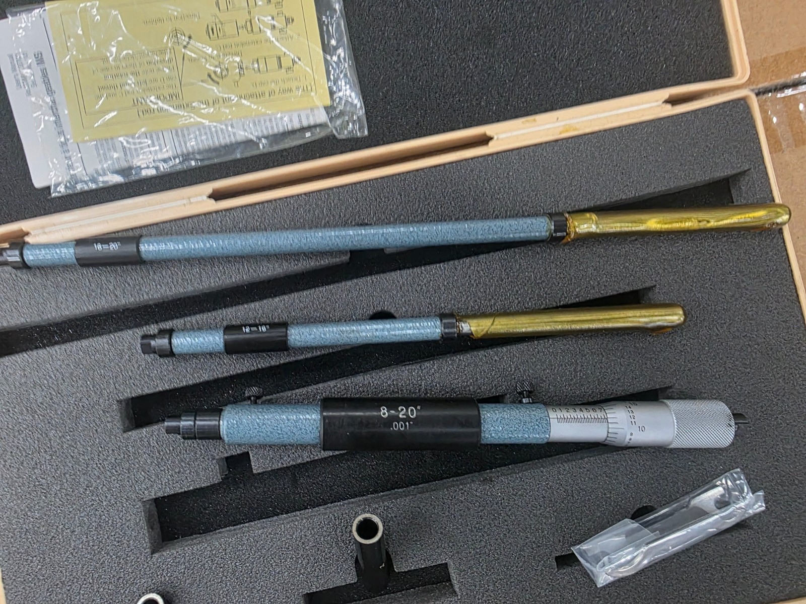 Mitutoyo 141-121 Inside Micrometer Interchangeable Type, 8-20" Range, .001" Two