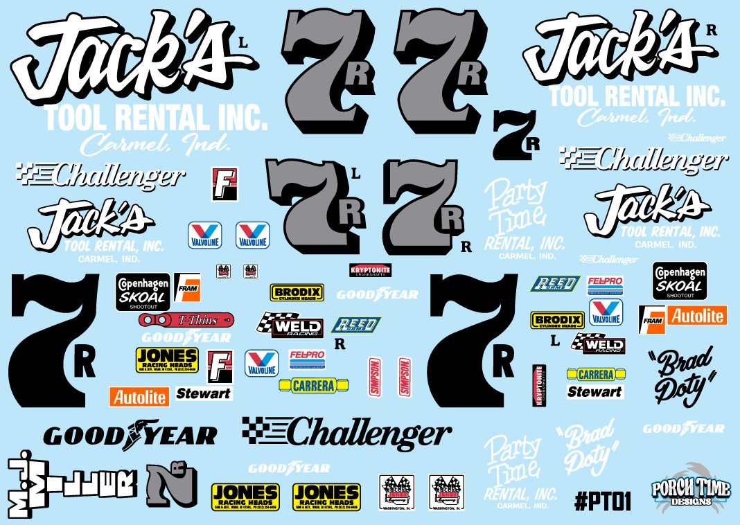 Porch Time 1/24 scale  #7R "Party Time" Jack's Tool Rental Sprint car  decals