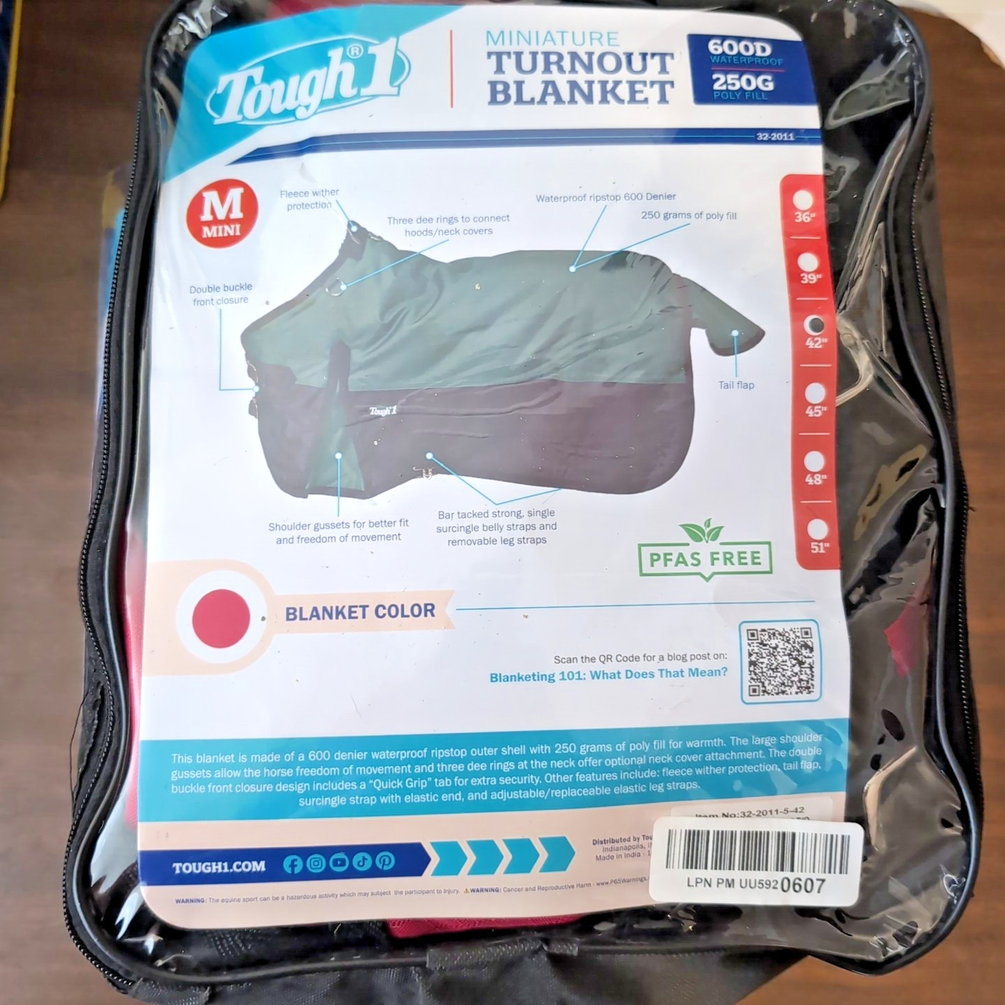 Miniature Horse Winter Turnout Blanket - Red - 600D - Sizes 42"