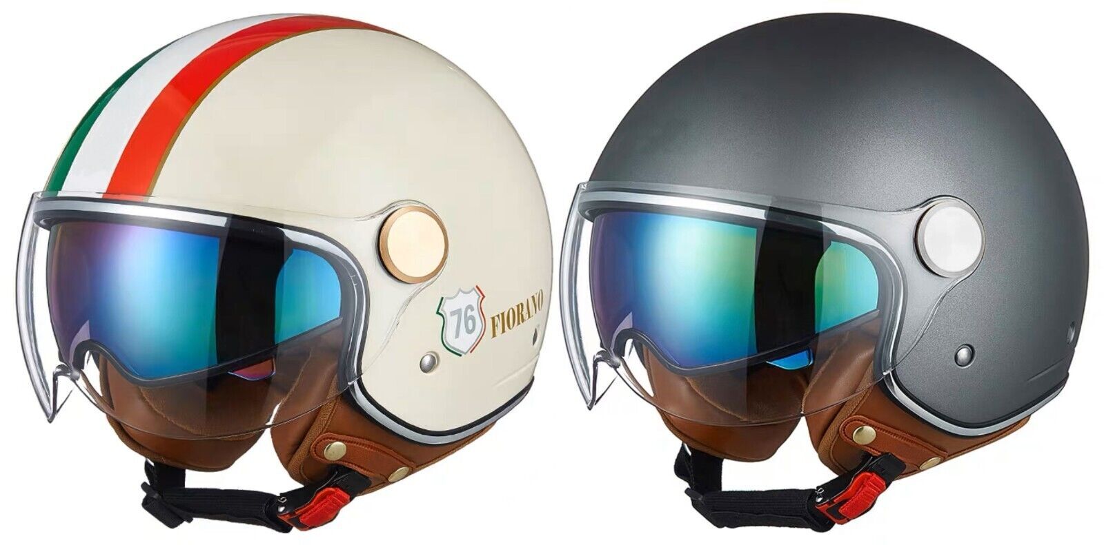 VIPER OPEN FACE RS-V19 JET SCOOTER MOTORCYCLE HELMET DUAL VISOR ITALY TITANIUM