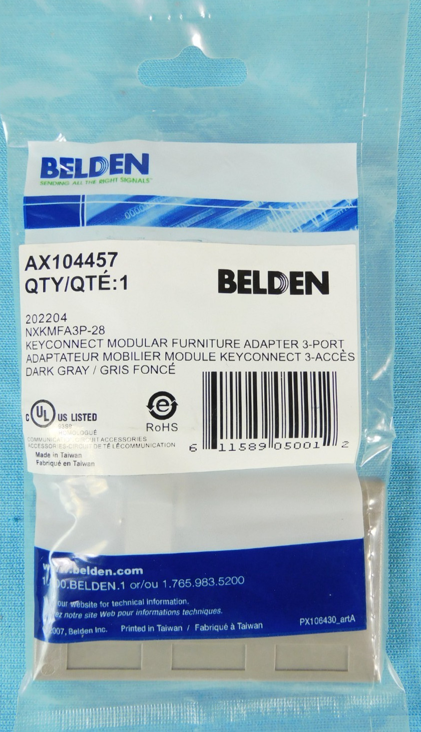 AX104457 Belden KeyConnect Modular Furniture Adapter Dark Gray 3-Ports - NEW