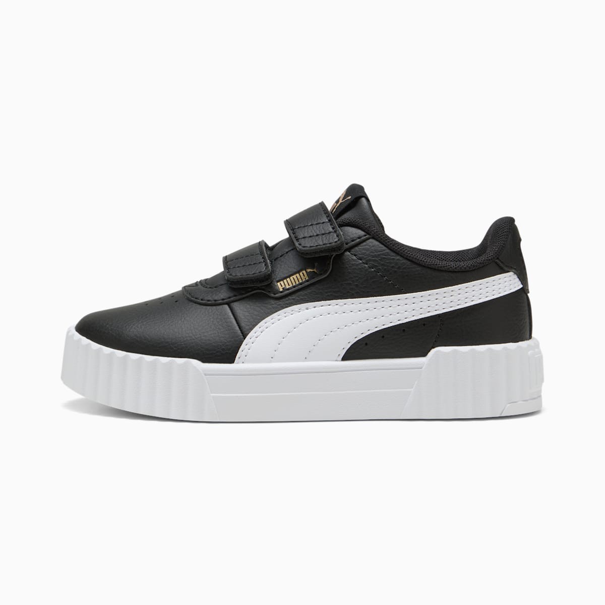Puma Unisex Little Kids' Carina Hook and Loop Shoes, Black-White-Gold, Puma Blac