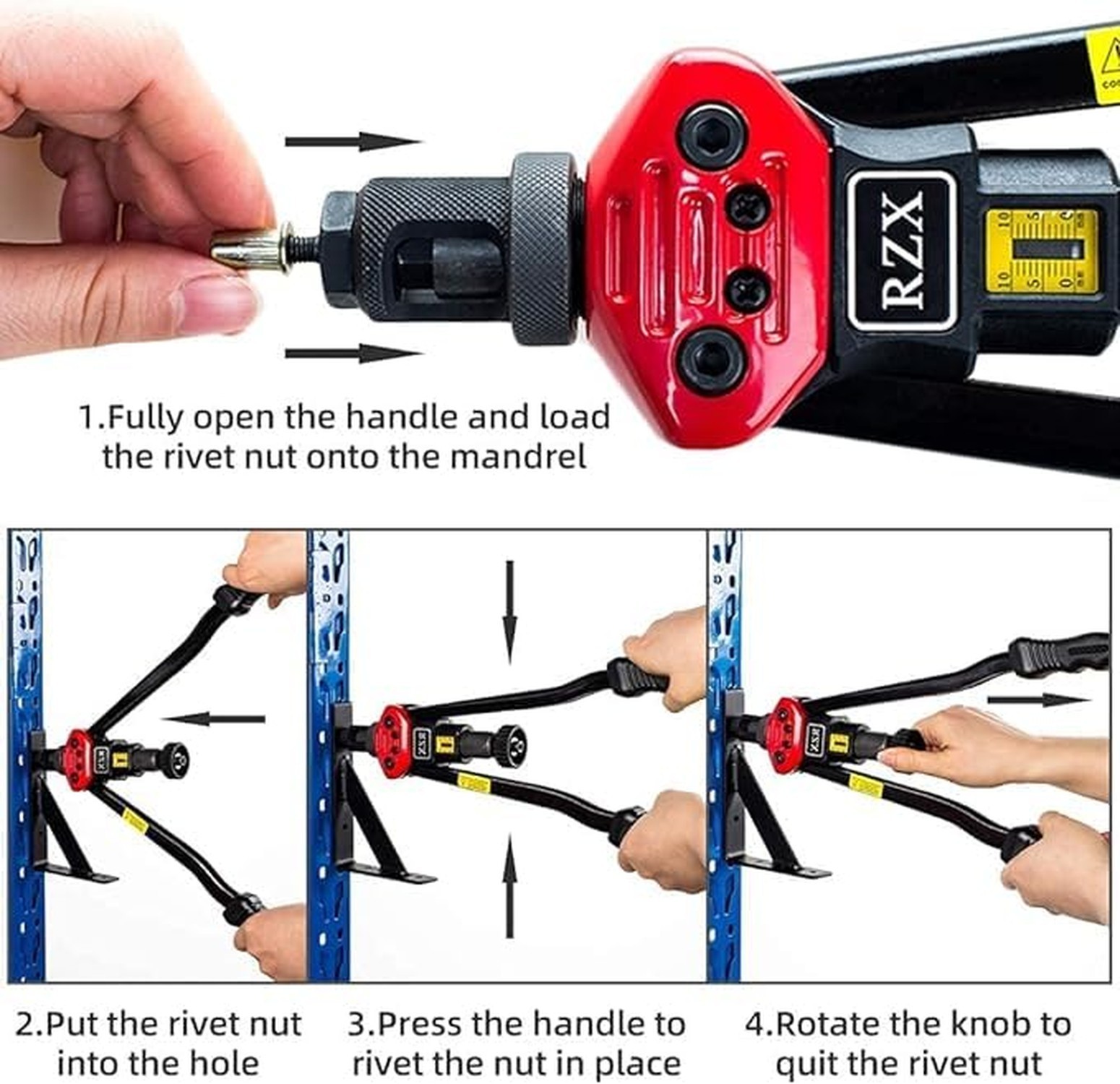RZX 16" Rivet NUT Tool Hand Blind Riveter,RIVNUT Riveting Tools with Nut Sett...