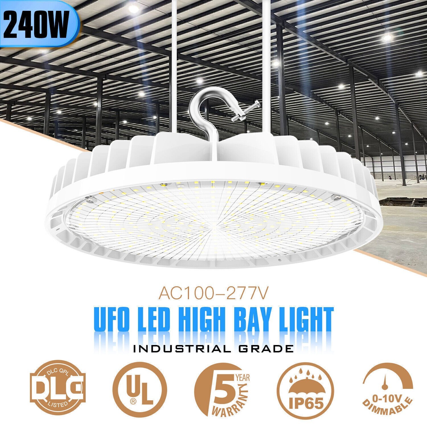 240W UFO Led High Bay Light Commercial Warehouse Factory Shop Lamp 5000K 36000LM