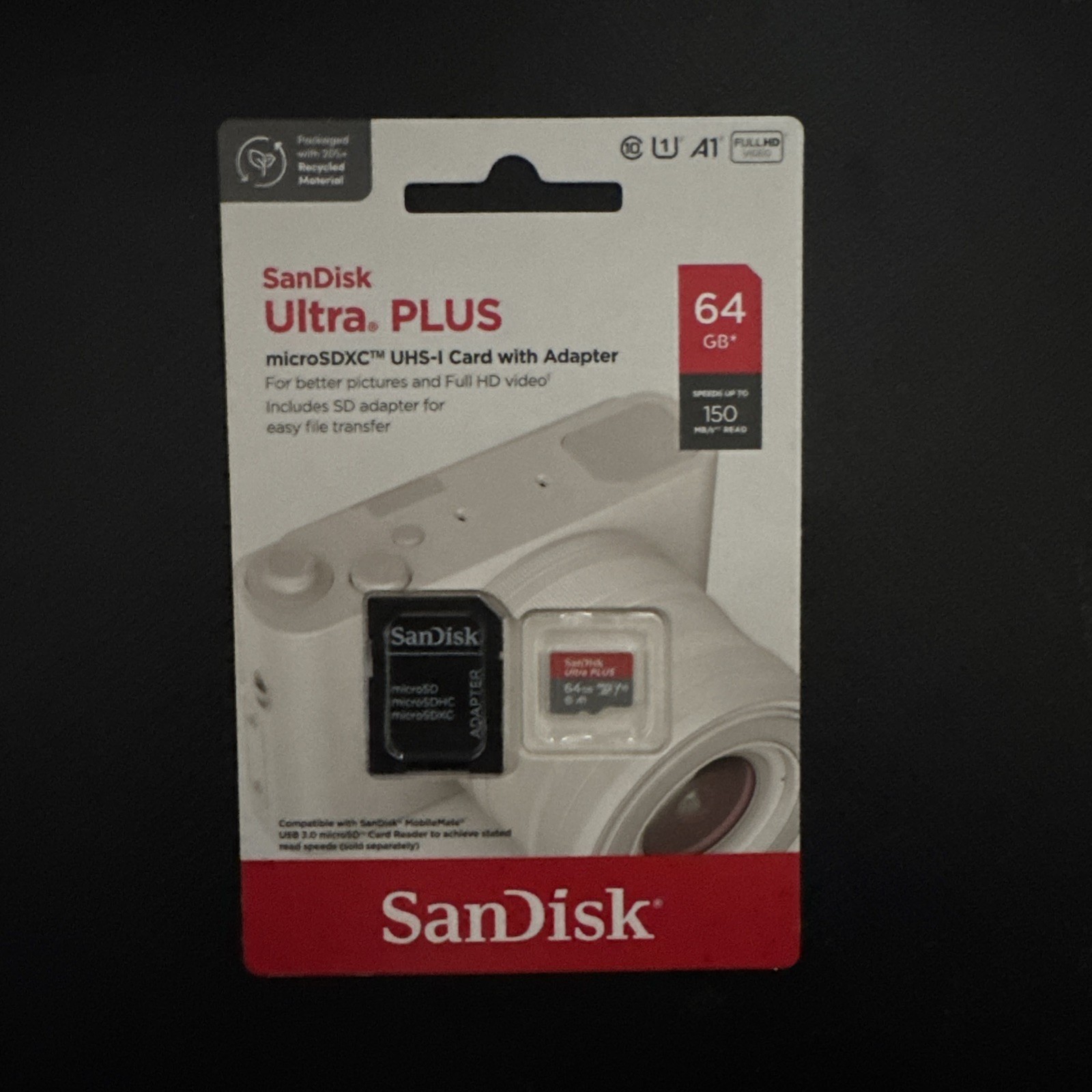 SANDISK Ultra Plus 64GB microSDXC UHS-I Card w/ Adapter Speed BRAND NEW SEALED!