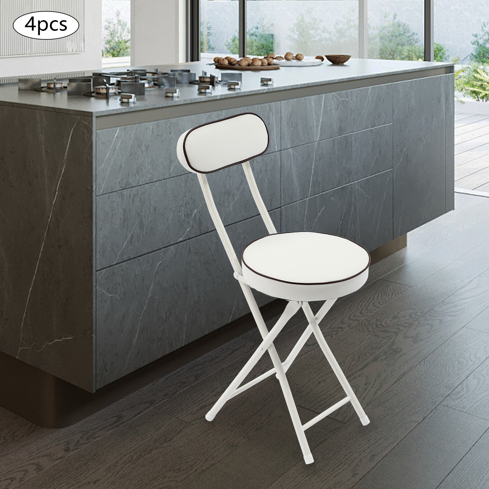 4pcs Upholstered Counter Stool Bar Stool Portable Folding Kitchen Dining Chair��