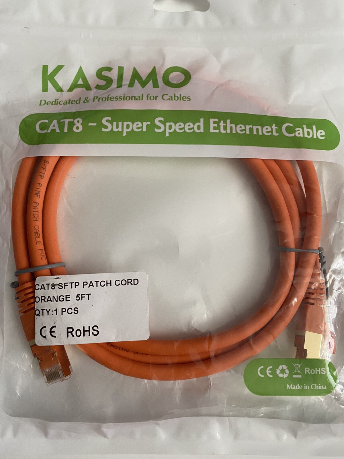 Kasimo Cat8-Super Speed Ethernet Cable..5ft. SFTP Patch Cord Orange.