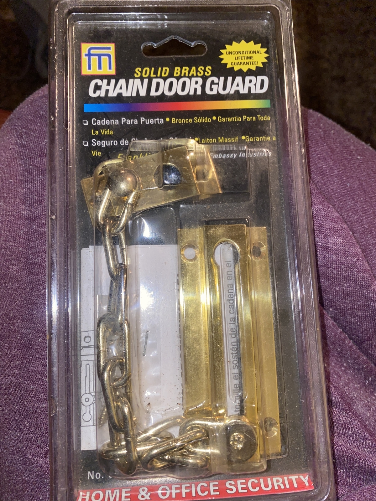 Solid Brass Chain Door Guard By Franklin MFG Hardware Home & Office Security New