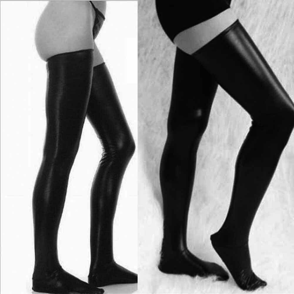 Men Wet Look Latex Long Stockings Thigh High Boots Socks Costume Cosplay Club