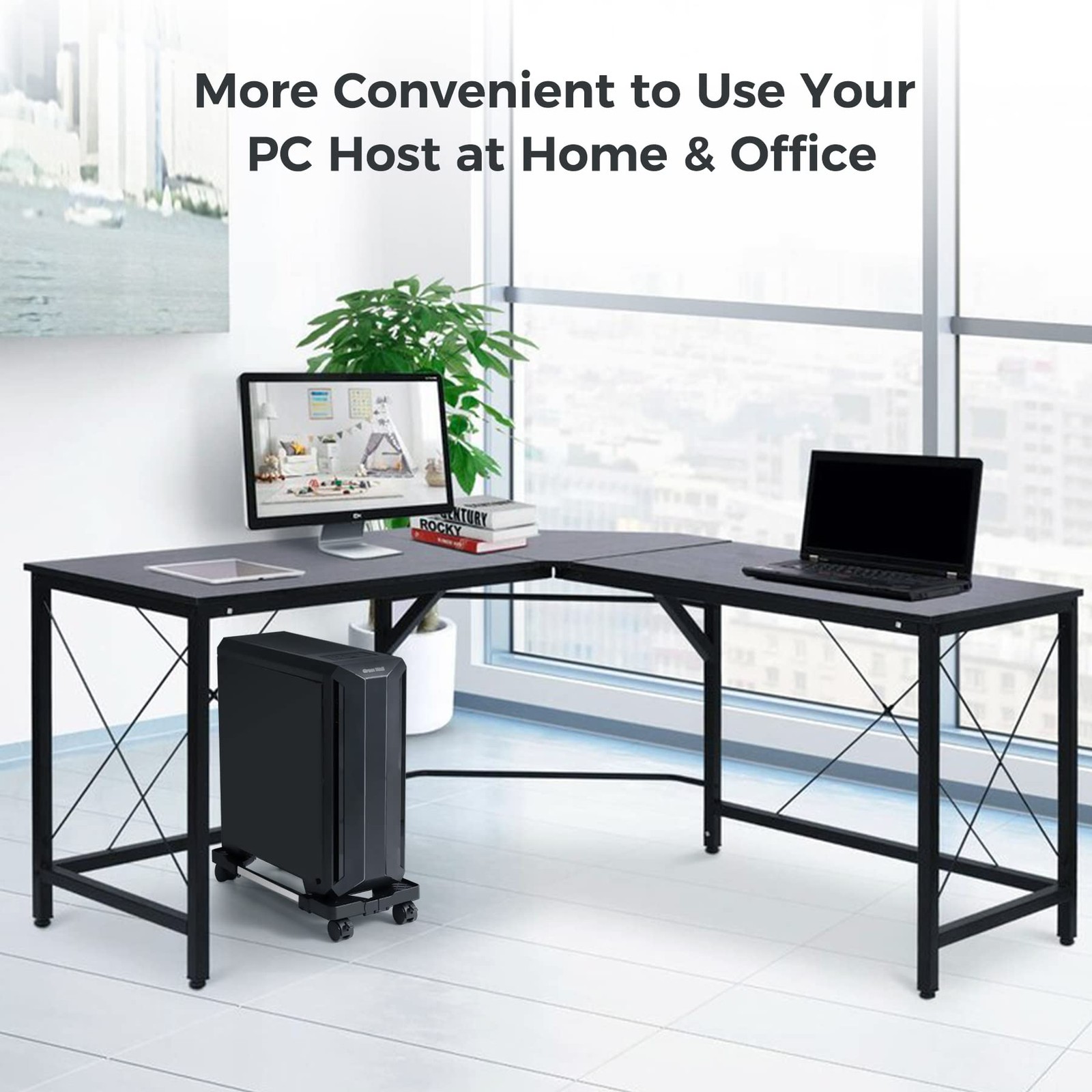 Mobile CPU Tower Stand with Adjustable Height and 4 Rolling Casters