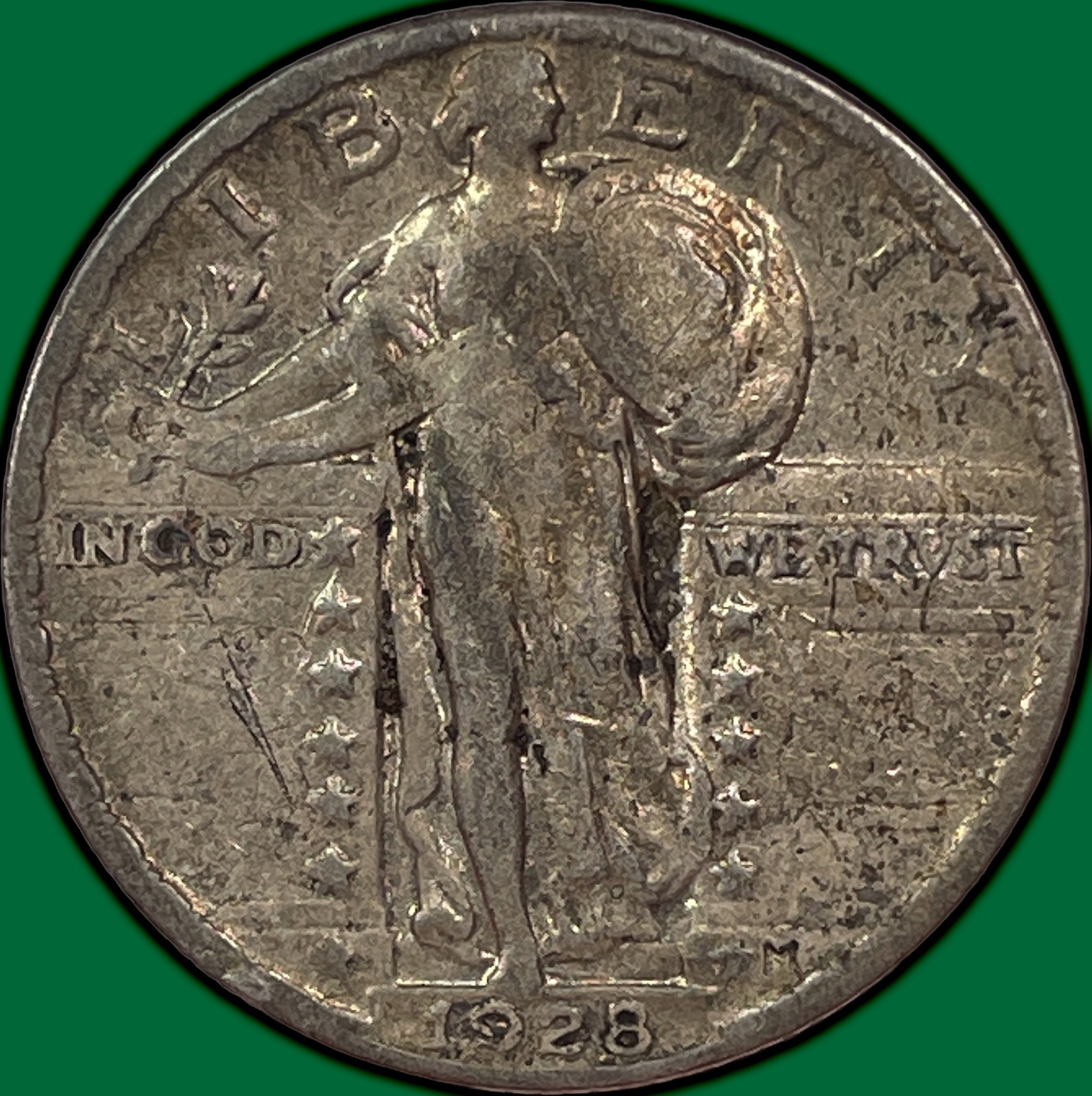 1928 Standing Liberty Quarter Extremely Fine XF Coin, Scratch #33211