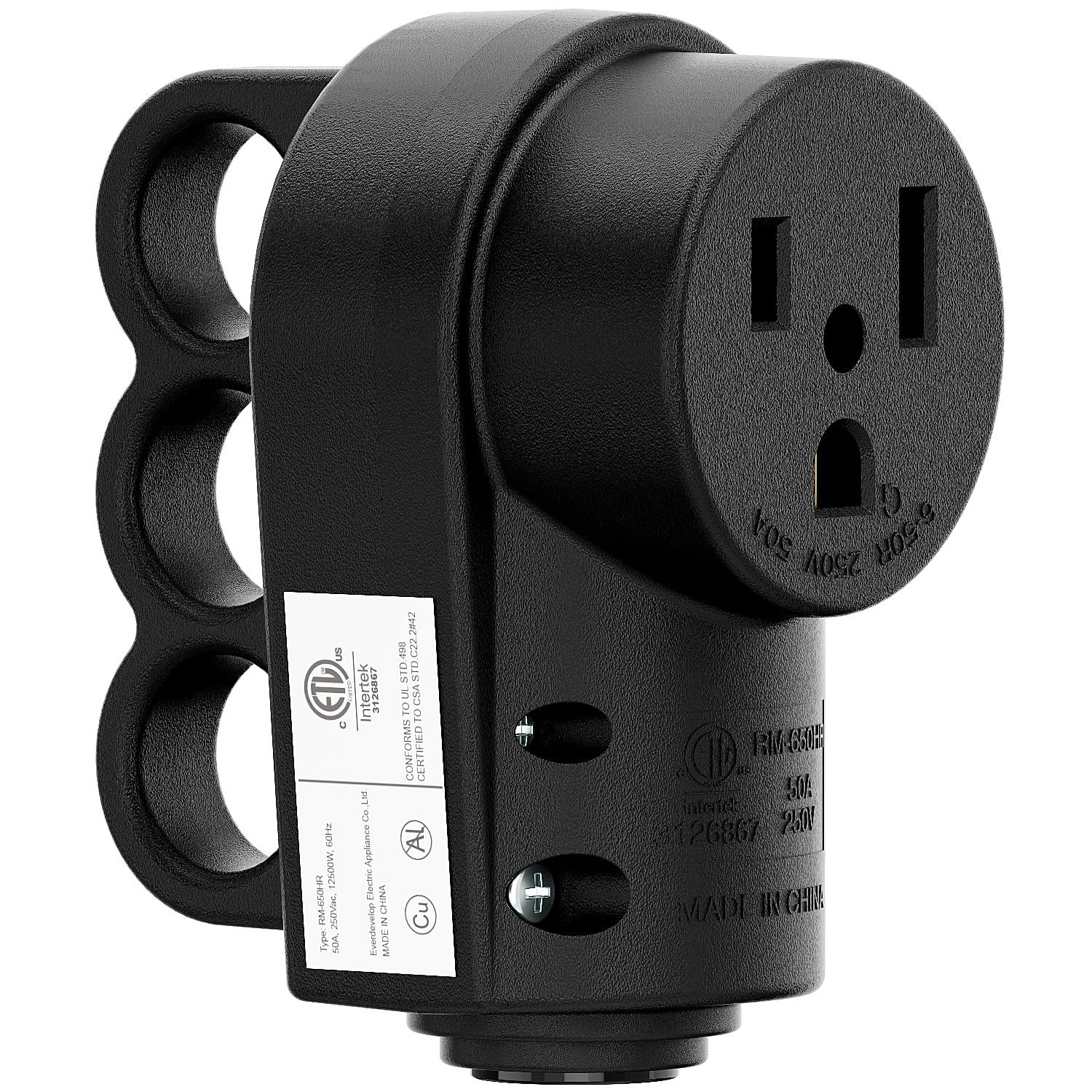 Nema 6-50R 50Amp 250V Female Welder Receptacle, 50A 3-Prong Black