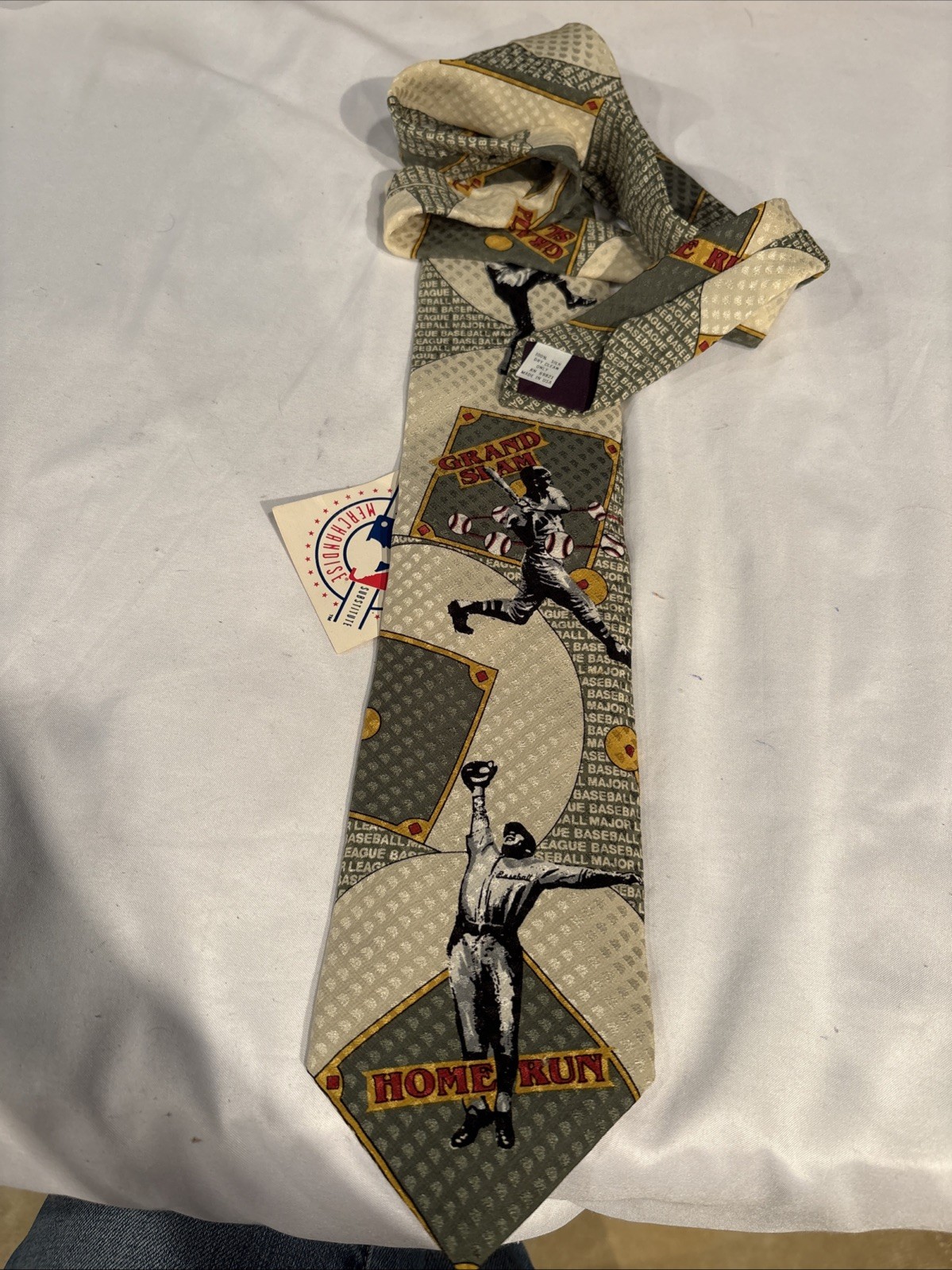 VTG Ralph Marlin Necktie Grand Slam Home Run Baseball. 100% Silk New W/Tags 1992