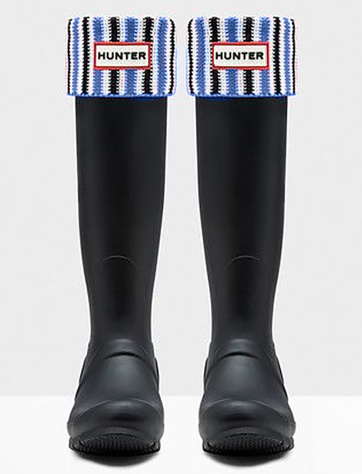 New Hunter Original Tall Boot Socks Deck Chair Strip - Blue/Black/White - M