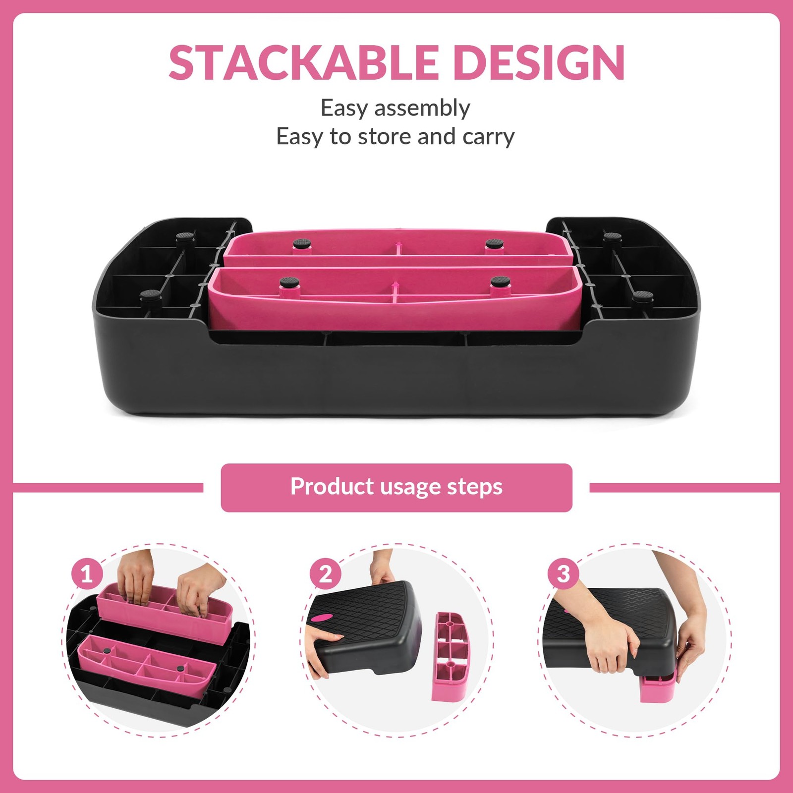 18" Aerobic Step Platform, Workout Stepper with Adjustable 2 Stackable Risers...